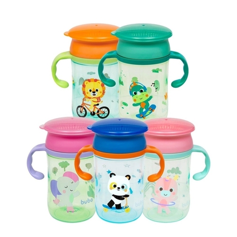 Copo Infantil Antivazamento 360º com Tampa 300 ml Bubazoo Treinamento Buba