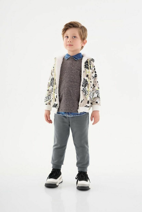 CONJUNTO BLUSÃO E CALÇA BEBÊ MENINO (CINZA) UP BABY