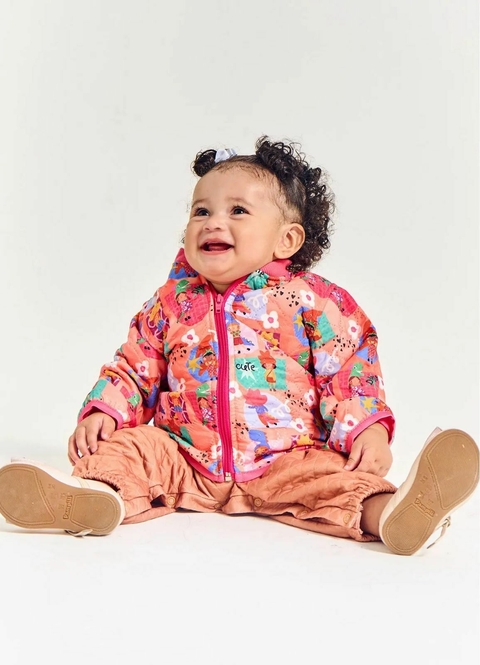 Casaco Infantil Bebê Menina Estampa Brincadeira de Dino - Tam. 3 a 18 meses – Laranja