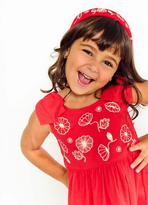 Vestido Infantil Estampa Coração Bate Bate– Tam. 2 a 12 anos – Vermelho