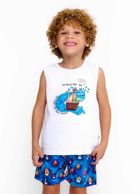 Conjunto Infantil Menino Regata + Short Estampa Barquinhos
