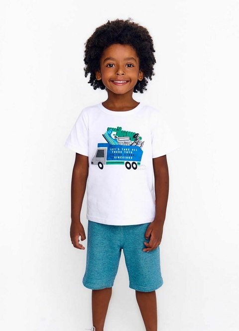 Conjunto Infantil Camiseta + Bermuda Menino Estampa Ondas - Tam. 2 a 12 anos