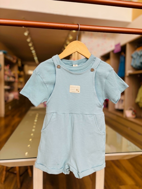 CONJUNTO BLUSA E JARDINEIRA NATURAL AZUL UP BABY