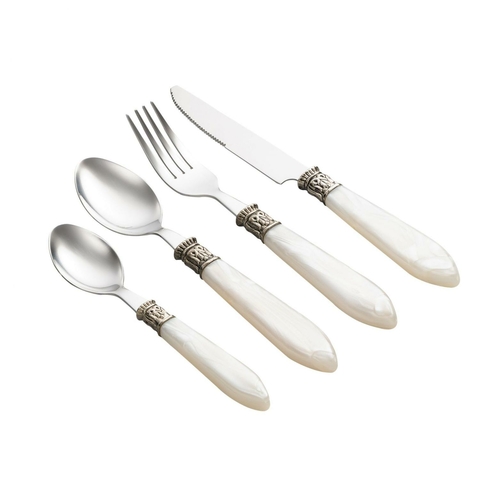 Faqueiro Aço Inox 24 Peças Mother Pearl Marfim Luxo Lyor