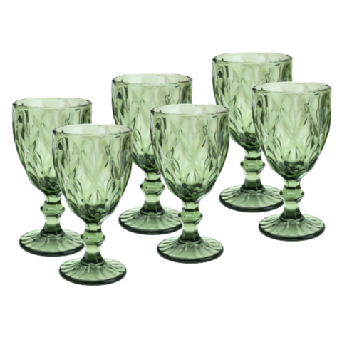 Conjunto 6 Taças de Vidro Para Água Diamond Verde 325ml Lyor