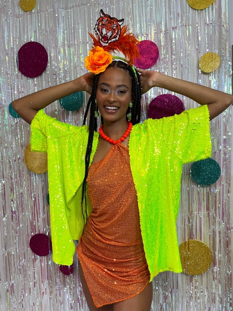 Kimono Paetê Carnaval Verde Limão - comprar online
