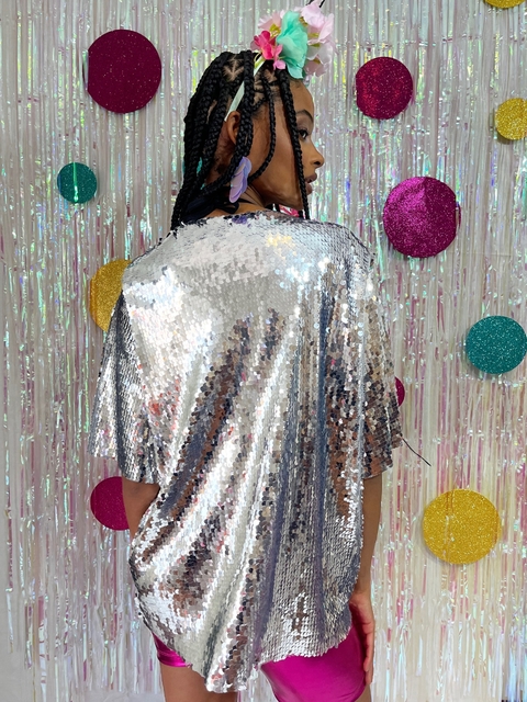 Kimono Paetê Carnaval Prata - comprar online