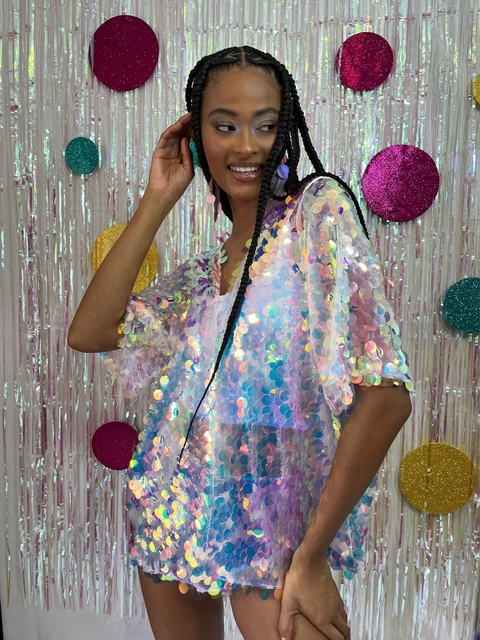Kimono Paetê Carnaval Furta-cor Luxo - comprar online