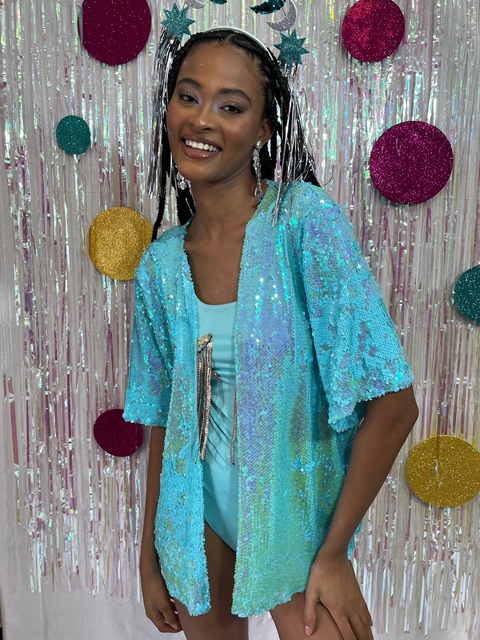 Kimono Paetê Carnaval Azul Água - comprar online
