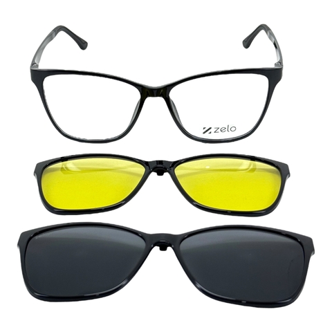 Armação Clip On Acetato 3pçs Ulten Zelo ZE2133 C1 2.B.5