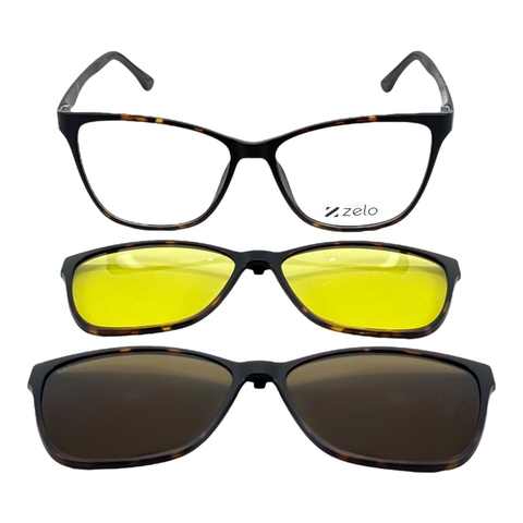 Armação Clip On Acetato 3pçs Ulten Zelo ZE2133 C2 2.E.4