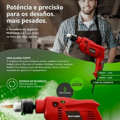 Furadeira de Impacto Multilaser, Voltagem 127V, 600W, Mandrill 3/8" Pol. (10mm), Vermelho - comprar online