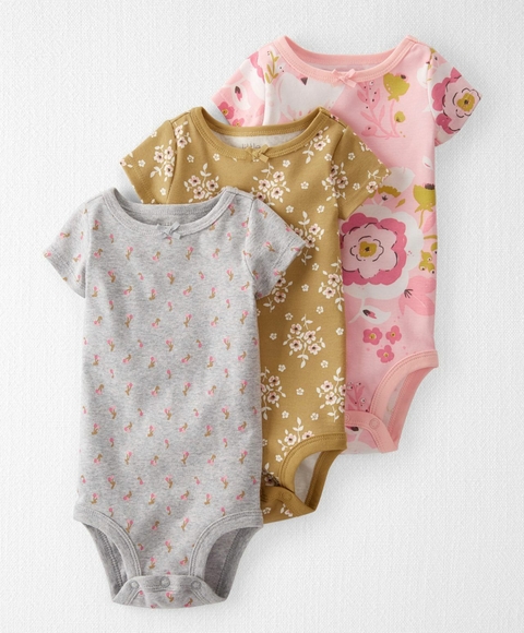 Kit Body Manga Curta Flores 3 PÇS - LITTLE PLANET by CARTER´S