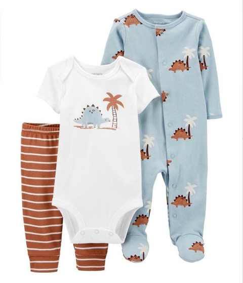 Kit Body Macacão Azul Dino 3PÇS - CARTER´S