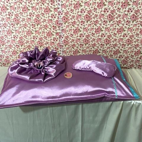Kit com 3 itens: máscara para dormir + fronha + touca dupla face