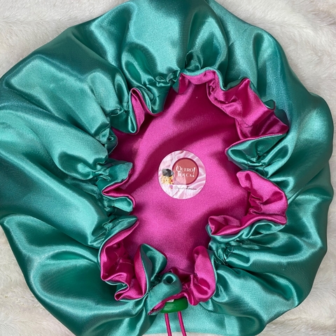 Touca dupla face Daphne - Pink com verde água