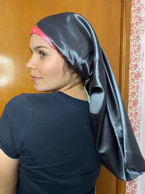 Touca de cetim dupla face para tranças box braids e cabelos longos