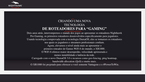 Netgear Sistema WiFi6 Roteador Nighthawk Pro Gaming XR1000 | 6-Stream AX5400 | Até 5.4Gbps | DumaOS 3.0 Optimizes Lag-Free Server Connections | 4 x 1G Ethernet and 1 x 3.0 USB Ports - online store