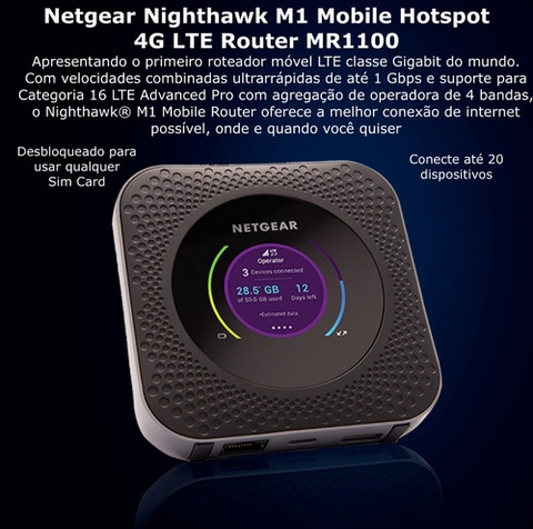 Netgear Nighthawk M1 MR1100 Gigabit Roteador Hotspot Móvel , Desbloqueado para todas as Operadoras , Conecta até 20 Dispositivos - comprar online