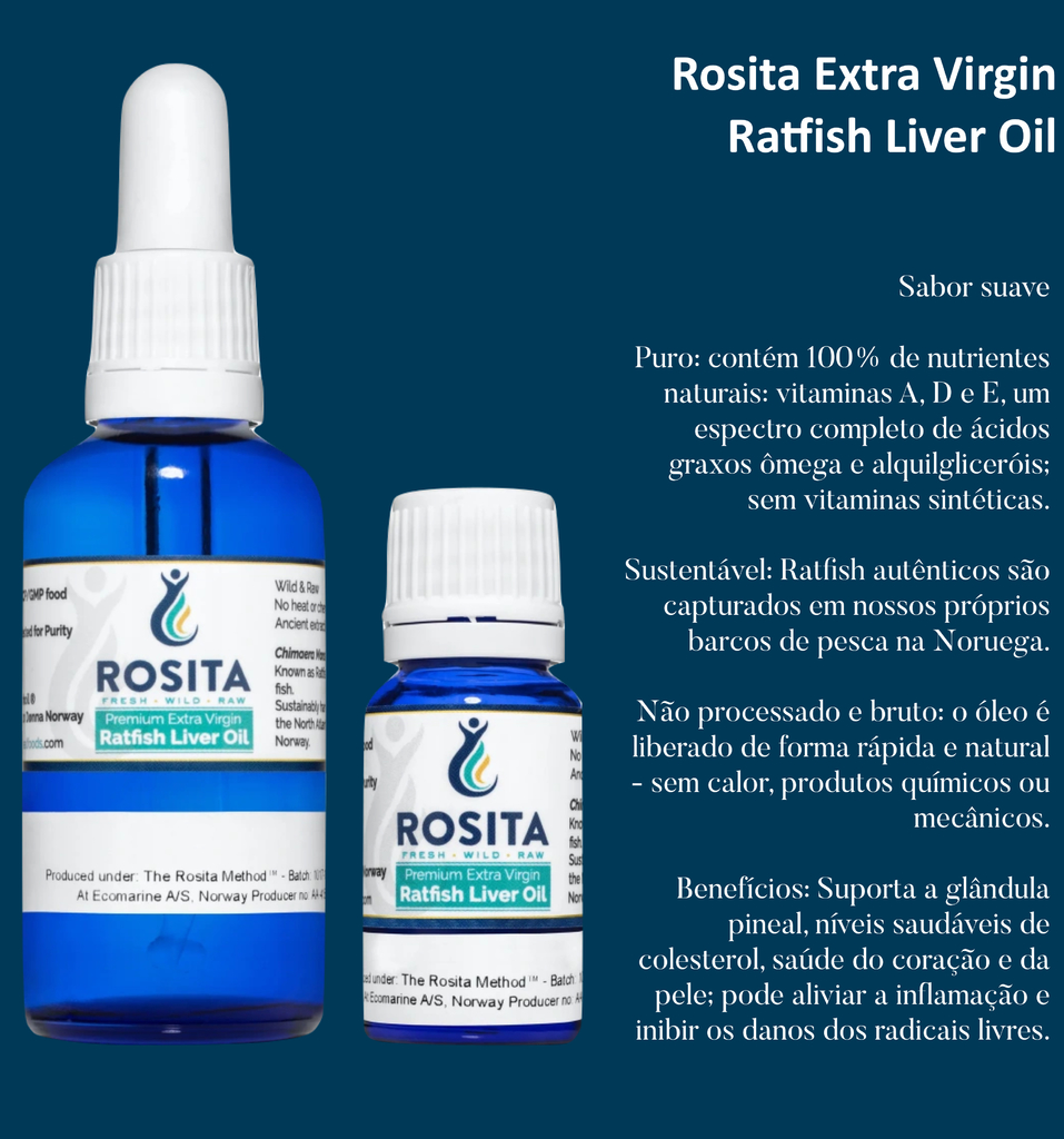 Rosita Extra Virgin Ratfish Liver Oil, Suplemento Alimentar Premium Gourmet, Puro Óleo de Fígado Extra Virgem de Ratfish, Impulsionador da Glândula Pineal, Made in Noruega - Loja do Jangão - InterBros