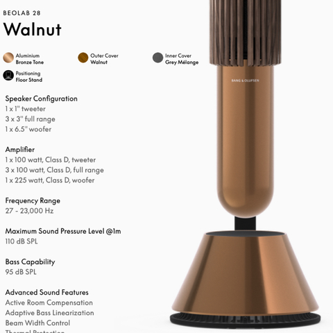 Bang & Olufsen Beolab 28 l Walnut Oak l Wireless Stereo Speakers for Home Cinema l Som Estéreo de Grau de Estúdio l Aparências Elegantes l Grave Poderoso l 1.250 Watts l Wi-Fi & Bluetooth l Chromecast & Google Assistant Integrados l Compatível com Apple 2 & Spotify Connect l Recomendado para áreas de 15m² até 50m² - comprar online