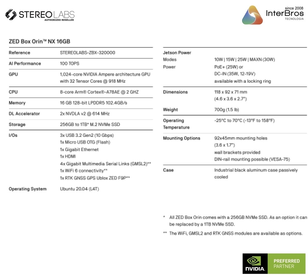 Stereolabs ZED Box Orin NX 16GB , GMSL2 , 2TB , Com GPS , ZBX-312420