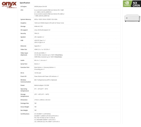 Imagem do Onyx Healthcare USA ACCEL-JS800 Medical AI Edge NVIDIA Jetson Orin NX 16GB