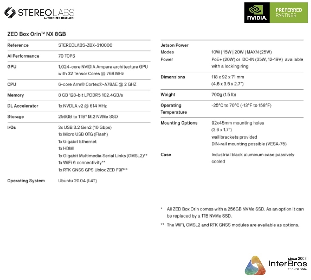 Stereolabs ZED Box Orin NX 8GB , GMSL2 , 2TB , Com GPS , ZBX-311420