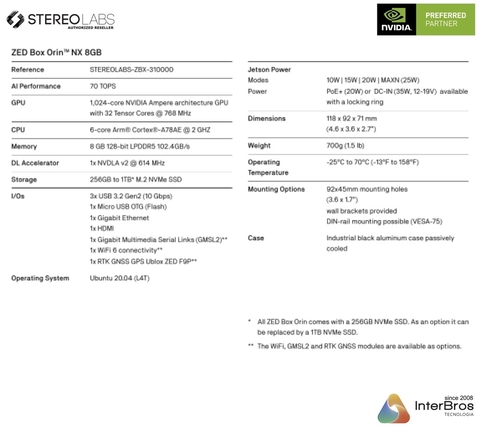 Stereolabs ZED Box Orin NX 8GB , GMSL2 , 2TB , Com GPS , ZBX-311420