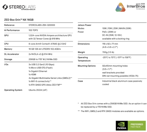 Stereolabs ZED Box Orin NX 16GB , GMSL2 , 1TB , No GPS , ZBX-312410 - buy online