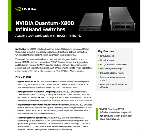 NVIDIA Quantum-X800 InfiniBand Switches , 800Gb/s