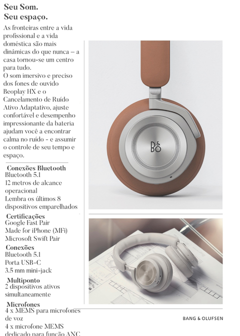 Bang & Olufsen Beosound HX l Over-Ear Headphones l Noise-Canceling Wireless l Cancelamento de ruído ativo adaptativo l Modo de transparência l Até 40 horas de bateria l Até 12 metros de alcance l Escolha a cor on internet