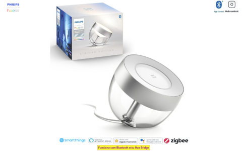 Philips Hue Iris l Limited Edition Silver l White and Color Ambiance l Bluetooth Table Lamp Smart Lighting l 2ª Geração l Luminária de Mesa e Piso l Compatível com Alexa, Apple Homekit & Google Assistant | Funciona com Bluetooth e/ou com a Hue Bridge