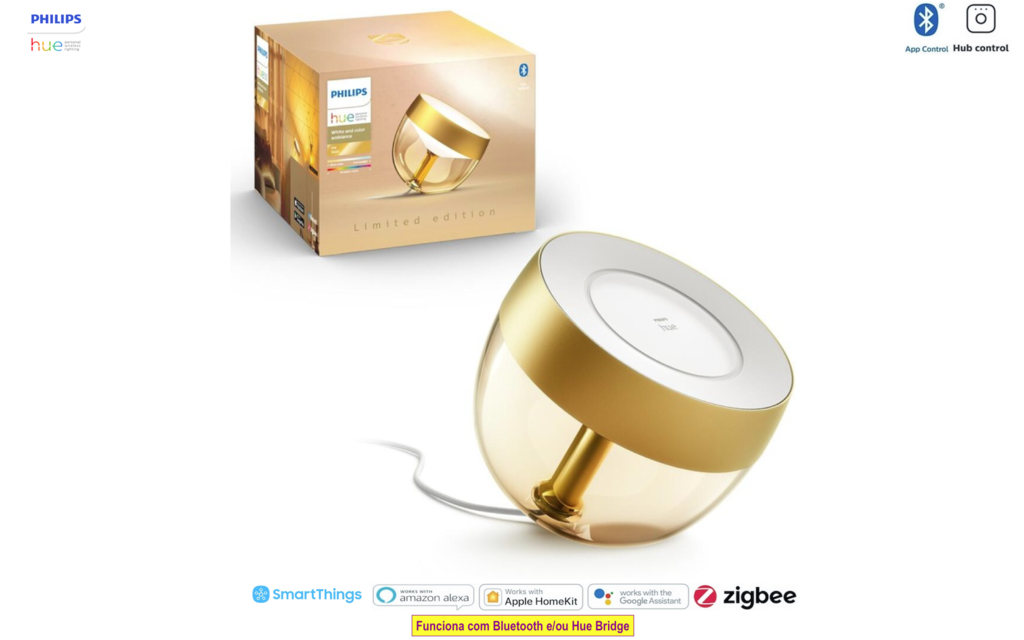 Philips Hue Iris l Limited Edition Gold l White and Color Ambiance l Bluetooth Table Lamp Smart Lighting l 2ª Geração l Luminária de Mesa e Piso l Compatível com Alexa, Apple Homekit & Google Assistant | Funciona com Bluetooth e/ou com a Hue Bridge