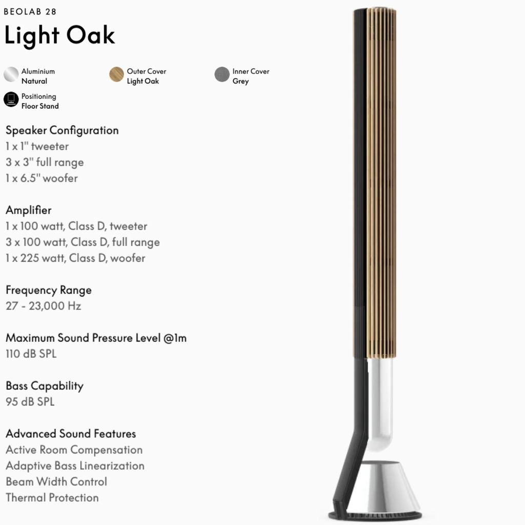 Bang & Olufsen Beolab 28 l Light Oak l Wireless Stereo Speakers for Home Cinema l Som Estéreo de Grau de Estúdio l Aparências Elegantes l Grave Poderoso l 1.250 Watts l Wi-Fi & Bluetooth l Chromecast & Google Assistant Integrados l Compatível com Apple 2 & Spotify Connect l Recomendado para áreas de 15m² até 50m² - Loja do Jangão - InterBros