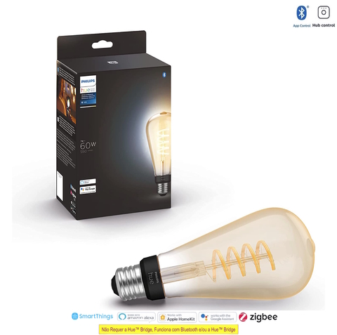 Philips Hue White Ambiance Dimmable Smart Filament l Estilo Edison ST23 l Lâmpada LED de Filamento Vintage l 2ª Geração l Mais Brilhantes l Branco Quente a Branco Frio | Compatível com Alexa, Apple Homekit & Google Assistant | Funciona com Bluetooth e/ou com a Hue Bridge