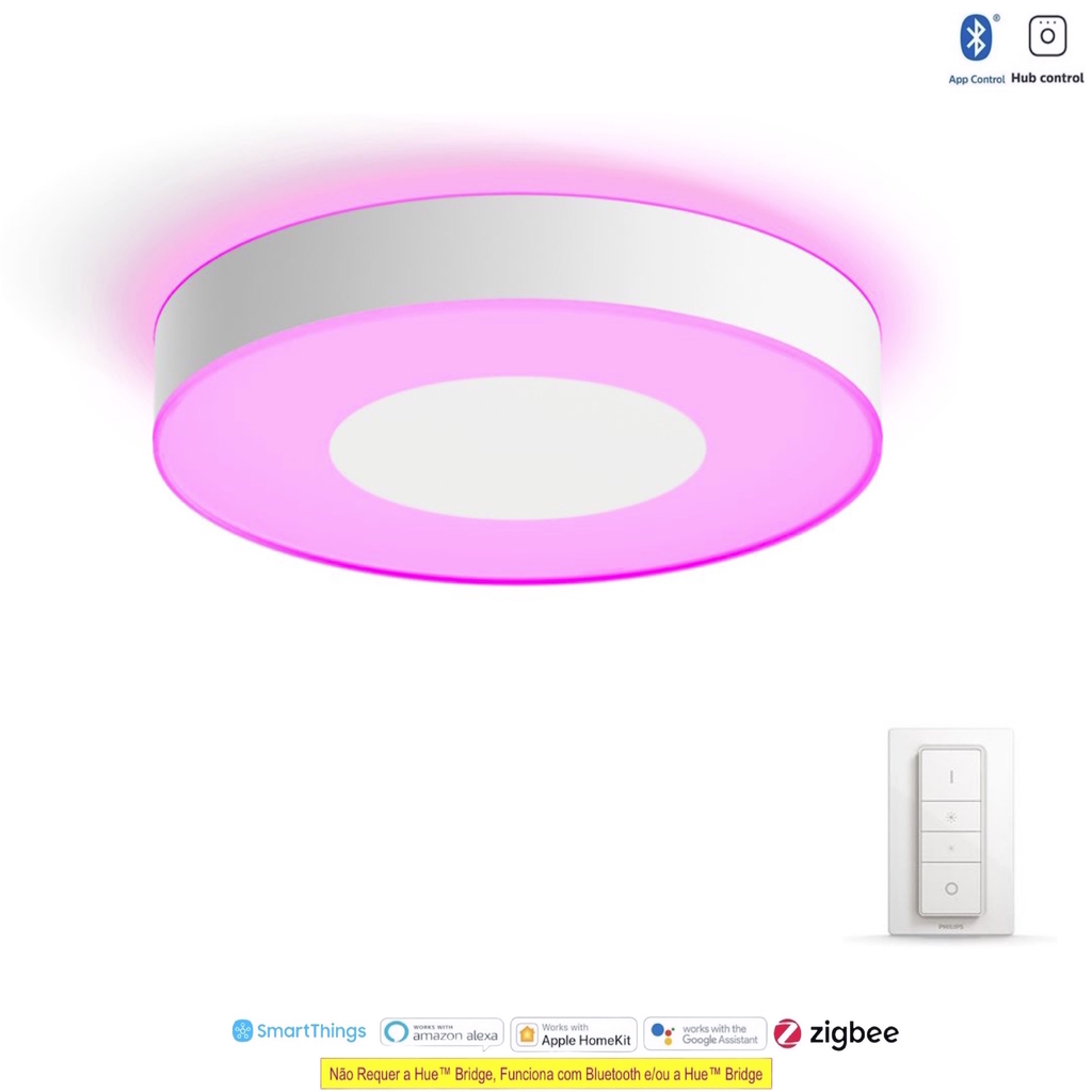 Philips Hue White & Color Ambiance Xamento Medium l Bathroom Smart Ceiling l Luminária Plafon de Teto Inteligente Média l Feita para Banheiros l A Prova D' Água l WiFi e Bluetooth l Fluxo Luminoso 2.350 lumen l LED Integrado l Compatível com Alexa, Apple Homekit & Google Assistant l Requer Hue(TM) Bridge