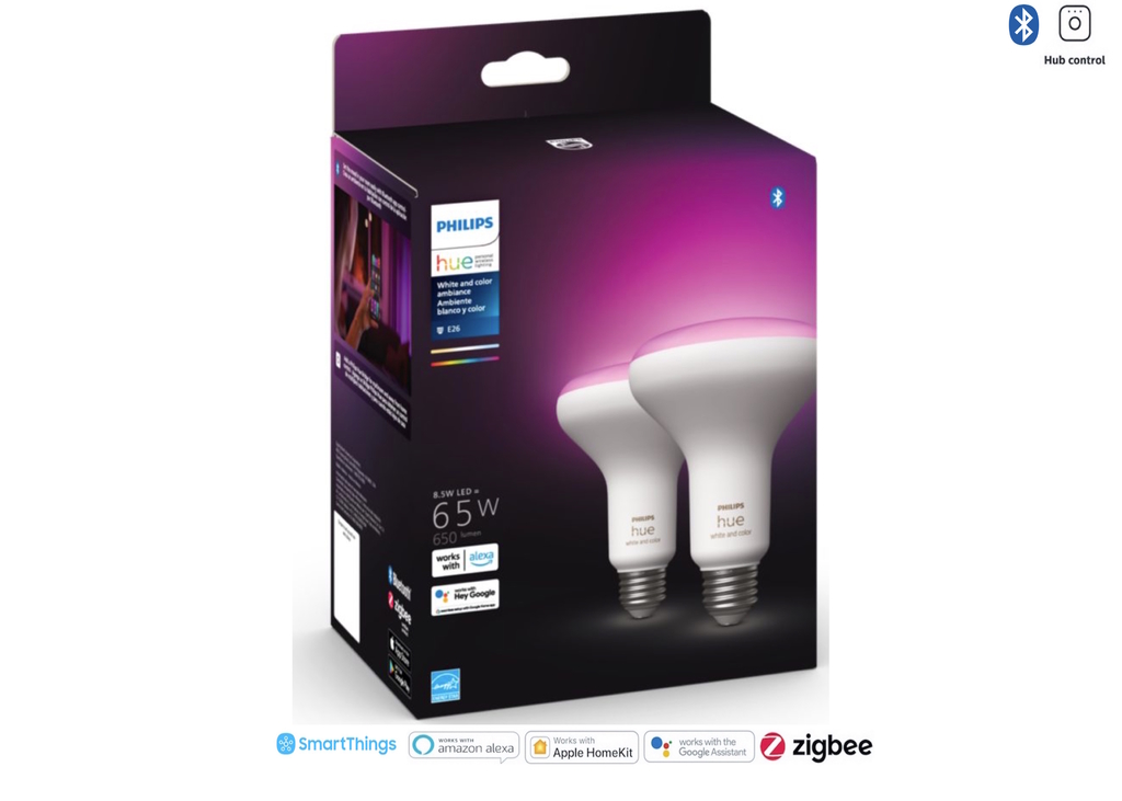 Philips Hue White and Color Ambiance BR30 65W | 3ª Geração | Bluetooth Smart Flood Light | Lâmpada Spot de Embutir | Compatível com Alexa, Apple Homekit & Google Assistant | Funciona com Bluetooth e/ou com a Hue Bridge l Kit2 - comprar online