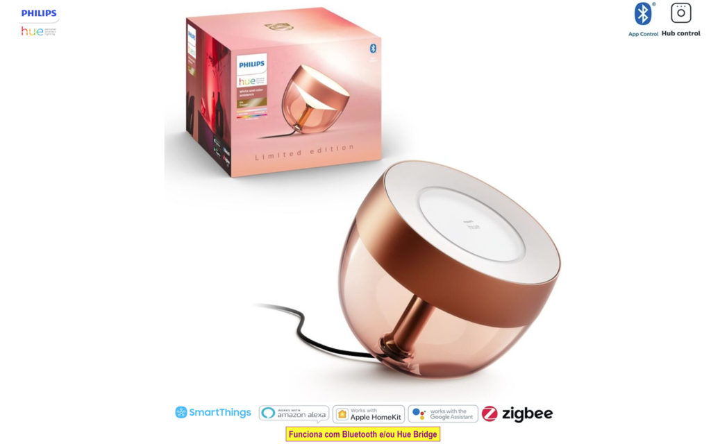 Philips Hue Iris l Limited Edition Cooper l White and Color Ambiance l Bluetooth Table Lamp Smart Lighting l 2ª Geração l Luminária de Mesa e Piso l Compatível com Alexa, Apple Homekit & Google Assistant | Funciona com Bluetooth e/ou com a Hue Bridge