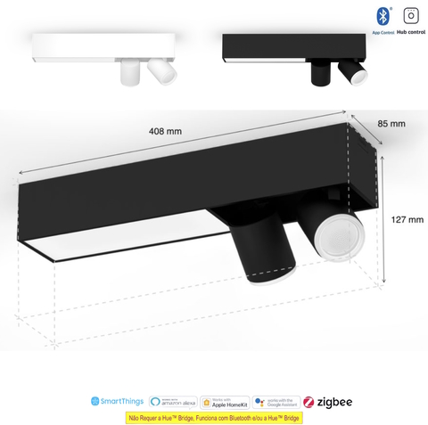 Philips Hue White & Color Ambiance Centris l Smart 2-Spots Ceiling Bar l Luminária de Teto l Ajuste cada Luz Individualmente l Poderoso Fluxo Luminoso 1.560 lumen l Compatível com Alexa, Apple Homekit & Google Assistant | Funciona com Bluetooth e/ou com a Hue Bridge