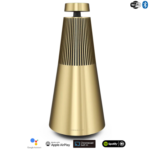 Bang & Olufsen Beosound 2 l Brass Tone l Wireless Multiroom Speaker l Auto Falante Multi-Room 360º l Acoustic Lens Technology l WiFi & Bluetooth l Chromecast & Google Assistant Integrados l Compatível com Apple 2 & Spotify Connect l Recomendado para áreas de 10m² até 60m²