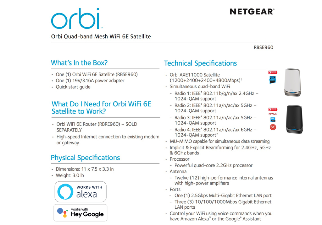 Netgear Orbi 900 Series Quad-Band l WiFi 6e Mesh 10.8Gbps RBKE964 , RBKE963, RBKE962, RBSE960, Até 200 Dispositivos - tienda online