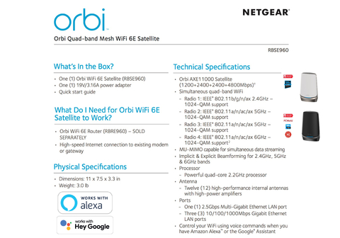 Netgear Orbi 900 Series Quad-Band l WiFi 6e Mesh 10.8Gbps RBKE964 , RBKE963, RBKE962, RBSE960, Até 200 Dispositivos - tienda online