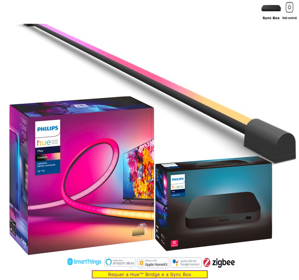 Philips Hue Play Gradient Lightstrip Fita de LED 75" + Hue Light Tube Large + Hue Sync Box TVs Maiores do que 75"