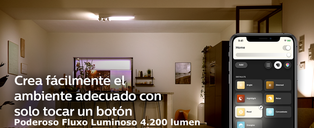 Philips Hue White & Color Ambiance Centris l Smart 4-Spots Ceiling Bar l Luminária de Teto l Ajuste cada Luz Individualmente l Poderoso Fluxo Luminoso 4.200 lumen l Compatível com Alexa, Apple Homekit & Google Assistant | Funciona com Bluetooth e/ou com a Hue Bridge