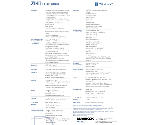 Durabook l Z14I Rugged Laptop l Laptop Industrial Robusto l Tão forte quanto possível l Personalização sem limites.l 4.0” FHD DynaVue® SR display with 1000 nits l Personalizável l Projetado para os ambientes mais severos l Extremamente robusto certificado para resistência a névoa salina e fungos l Peça um orçamento - tienda online