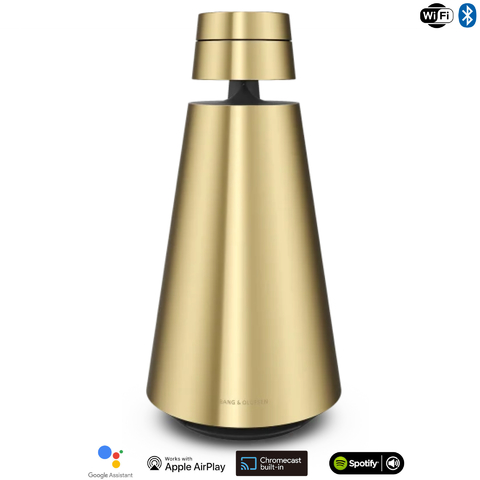 Bang & Olufsen Beosound 1 l Brass Tone l Portable Wireless Wi-Fi & Bluetooth Speaker l Auto Falante Sem Fio Portátil 360º l Bateria de até 12 horas l Acoustic Lens Technology l WiFi & Bluetooth l Chromecast & Google Assistant Integrados l Compatível com Apple 2 & Spotify Connect l Recomendado para áreas de 10m² até 50m²