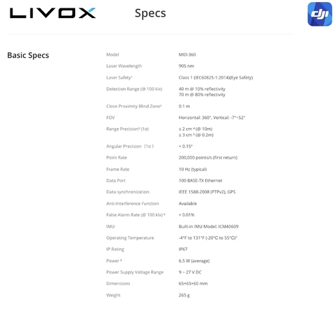 LIVOX TECH Mid-360 LiDAR + LIVOX TECH Three-Wire Aviation M12 Connector - Loja do Jangão - InterBros