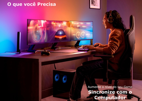 Imagem do Philips Hue Play Gradient Lightstrip Fita de LED Kit Para 3 Monitores PC ou Mac 24" até 27"