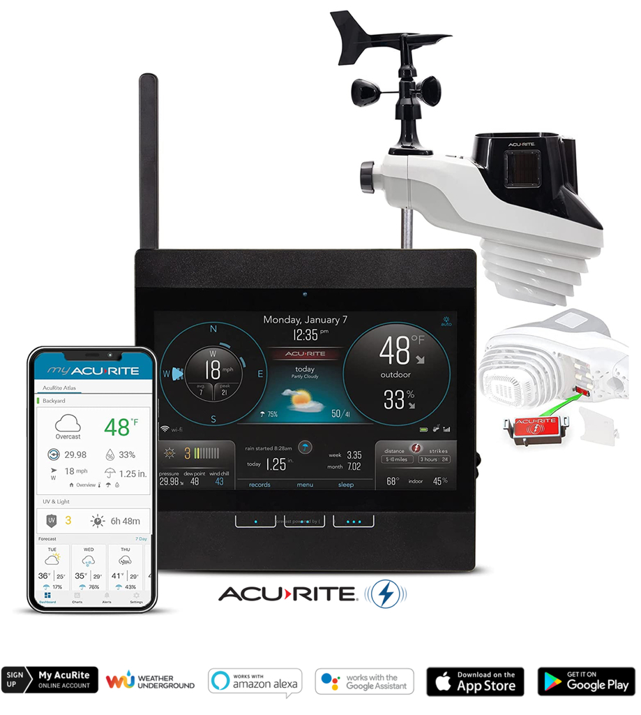 Acurite Atlas Professional Estação Meteorológica WiFi Display TouchScreen com Sensores de Raios e Tempestades Compatível com a Alexa e Google